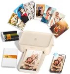 CP4100 4x6 Photo Printer with 108 Sheets & 2 Ribbons, Full-Color Thermal Dye Sublimation Wi-Fi Printing, Portable Instant Picture Printer for iPhone/Android, AR Video, Fun App, Home Use, Beige