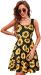 uideazone Women's Sleeveless Scoop Neck Summer Beach Casual Midi A Line Dress, Sunflower a, Large