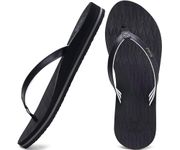 KuaiLu Womens Fashion Flip Flops Ladies Lightweight Summer Beach Yoga Mat Thong Sandals with Comfortable Arch Support Black Size 5