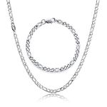 HSWYFCJY Men Figaro Chain Necklace Bracelet Silver Stainless Steel Chain 18/20/22/24 Inches Chain Necklace Bracelet Gift (20inch+Bracelet)