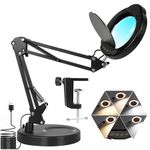 HASTHIP® 15X Magnifying Glass with Light, 1,800 Lumens Stepless Dimmable, 5 Color Modes, 4.2″ Real Glass Lens LED Magnifying Desk Lamp & Clamp, Magnifier Light and Stand for Crafts Welding Close Work