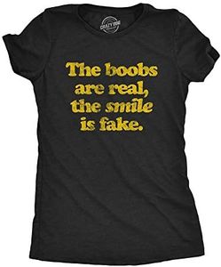 Womens The Boobs Are Real The Smile Is Fake Tshirt Funny Tits Babe Sarcastic Novelty Tee (Heather Black) - XXL