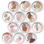 12Pcs Glass Strong Magnetic Refrigerator Magnet Fridge Sticker, Round Glass Fridge Decoration, Office Whiteboard Cabinet Dishwasher Magnet, Cabinet Cute Locker Magnet (12, Line Bouquet)