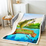 Bass Fish Throw Blanket Fishing Fleece Blanket Fishing Rod Bed Blanket for Couch or Bed Lake Fishing Blanket Soft Warm Lightweight for Kids Adults Women Gift(40x50 Inches)