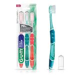 GUM Technique Daily Clean Toothbrush with Quad-Grip Handle & Stay Clean Cap, Compact Head & Soft Bristles, 3 Toothbrushes, Multicoloured