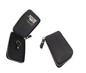 Essatt Faux Leather Dotted Print Key Holder Pouch, 13cm Long Zipp Closure, Attachable 6 Ring to Hold Keys - 400422-Black