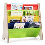 COSTWAY Kids Book Storage Rack, 4 Tier Sling Bookshelf with Fabric Shelves, Easy Access Children Bookcase for Toddlers Bedroom Playroom (Natural)