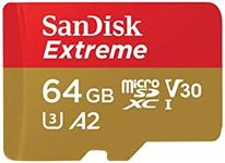 SanDisk 64GB Extreme microSDXC UHS-I Memory Card with Adapter - C10, U3, V30, 4K, 5K, A2, Micro SD Card - SDSQXAH-064G-GN6MA