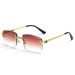 kachawoo Gradient Lens Metal Sunglasses Rimless Square Blue UV400 Brown Women Frameless, Gold With Brown, Medium