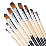 Artist Filbert Paint Brushes Set,9 Pcs Professional Painting Kits with Long Handle Soft Nylon Hair Filbert Brushes for Acrylic Oil Watercolor Gouache (Filbert)