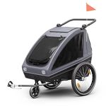 Klarfit GoKiddo Bike Trailer for Kids - 2-in-1 Bicycle Trailer & Buggy, Adjustable Seats, Brakes, 40kg Capacity, Rain & UV Protection, Foldable, Dark Grey