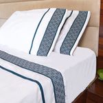 Bluemoon Homes 100% Egyptian Cotton Sheets Cal King Size Sheets Set, 4 Piece Bedding Sheets & Pillowcases Set, Luxury Deep Pocket California King Sheets, Cool Durable - Teal Embroidered White Sheets