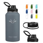 STACEGEELE Insulated Vacuum Water Bottle with Spout Lid & Screw on Top | Stainless Steel Flask For Kids Leak Proof Lightweight Eco Friendly 18oz / 24oz / 32 oz / 40oz(32oz Grey)