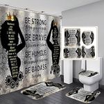 American African Shower Curtains Set,Black King Queen Bathroom Sets with Shower Curtain and Rugs, Toilet Lid Cover, Bath Mat, Fabric Shower Curtains