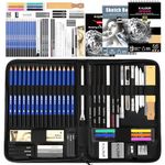 KALOUR PDAS 58 Pack Drawing Set Sketch Kit, Sketching Supplies with 3-Color Sketchbook, A5 SketchBook, Tutorial, Graphite & Charcoal Pencils, Pro Art Drawing Kit for Artists Adults