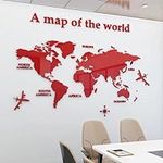 Shuanghao Wall Stickers Murals Background Poster Decoration Mirror Fashion Art Creative Acrylic 3D World Map Mundi for Office Study Living BedRooms Home Large Murals Wall Decals Stickers Red120*60