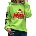 Angxiwan Grinch Hoodie Women Christmas Graphic Sweatshirt Funny Xmas Shirt Casual Green Tops Long Sleeve Jumper Ladies Hooded Pullover