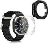 kwmobile Cover Comaptible with Samsung Galaxy Watch Ultra 47mm Covers - 2X Tempered Glass with Plastic Frame - Transparent/Black
