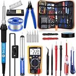 Soldering Iron Kit with Digital Multimeter, Rarlight 60W 110V Adjustable Temperature Welding Tool with ON/OFF Switch, Soldering Iron Tips, Desoldering Pump, Solder Wire, Tweezers, Stand, Screwdriver, Wire Stripper Cutter for Circuit Board Repair and El...