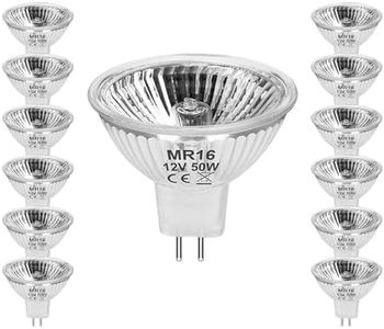 Jaenmsa 50 Watt MR16 Halogen Bulbs, 50W 12V Halogen Light Bulbs 2 Pin, 12 Pack Dimmable Indoor Flood 50w Halogen MR16 GU5.3 Small Light Bulb for Landscape/Track Light Bulbs 2800K Warm White