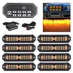 OPP ULITE Led Grille Strobe Lights Amber 9 Key Switch, 20-Flashing Mode, Surface Mount 12-LED Mini Warning Grill Light Bar for Construction Tow Trucks Van Utility Vehicle, 8pcs Pack