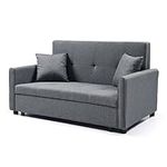 WestWood 146cm Convertible Pull-Out Sleeper Fabric Sofa Bed Linen 2 Seater Lounger Storage Loveseat 2 Pillows Home Living Room Office FSB12 Grey