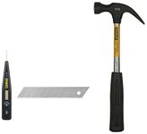 STANLEY Claw Hammer with Steel Shaft for Masonry, 220 Grams(Black and Chrome) & Digital Detection Tester and Screwdriver (Black) & 0-11-301 Snap-Off Blade 18mm (Pack of 10)