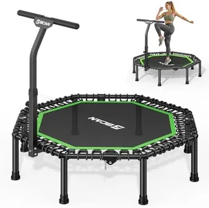 BCAN 51" Octagonal Mini Trampoline, Max Load 450 LBS Fitness Trampoline with T-Adjustable Handle Bar, Silent Bungees, Larger, More Stable, Quieter Exercise Rebounder for Adults Indoor/Garden-Green