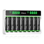 HiQuick 8-slot AA AAA LCD Battery Charger, 5V 2A Fast Charging Function, Type C and Micro USB Input, with 8 x 2800mAh AA NI-MH Rechargeable Batteries, Battery and Charger Set