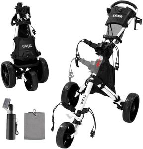 3 Wheel Golf Bag Cart,One-Click Folding & Unfolding, Adjustable Height Golf Pull Cart,Compact Lightweight Design for Lady and Junior Golfers-white