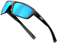 ATTCL Polarized Wrap Sunglasses for Men: Rectangle TR90 Frame, UV400 Protection Sport Glasses for Running, Driving, Fishing and Outdoor Activities 5001 black Blue