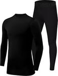 PowerLayer Skins for Boys Kids Base Layer Thermal Long Sleeve Top & Tights Football Compression Set - Black Top + Black Stealth Tights, 12-14 Years