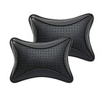 Auto Hub Faux Leather Car Neck Rest Pillow, Cushion for All Cars - Pack of 2 (Black)