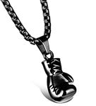 Hamoery Men Women Punk Stainless Steel Black Boxing Glove Chain Pendant Necklace(Black(Women))