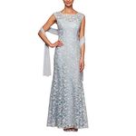 Alex Evenings Women's Long Sleeveless Dress with Shawl, Light Blue Lace, 12