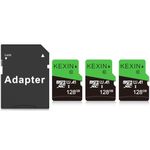 KEXIN 128GB Micro SD Cards + SD Adapter 3 Pack MicroSDHC Memory Card Class 10 UHS-I External Micro SD Card TF Card for Tablet, Smartphone, Drone, Dash Cam, Camera, Monitor (128 GB, Black Green)