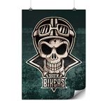 Wellcoda Biker Skull Poster Outlaw Race A1 (84cm x 60cm) GLOSSY Heavy Weight Paper, Easy to Hang, Ideal for Framing Art