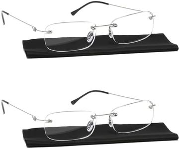 Viseng 2 Pairs Reading Glasses Unisex Super Lightweight Rimless Quality Readers Ultra Thin Clear Lenses Frameless Reading Glasses +1.5