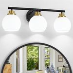 Bathroom Vanity Light, Black and Gold Bathroom Light Fixtures Over Mirror, Mid Century Modern Vanity Light White Globe Wall Sconces for Living Room Hallway, E26 Base