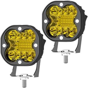 FAXCARS 3 Inch Amber LED Light Bar 12V 100W 10000LM Offroad Fog Driving Lights with Spot Flood Combo, LED Pods for Motorcycle Truck Boat UTV ATV, 2 Pack