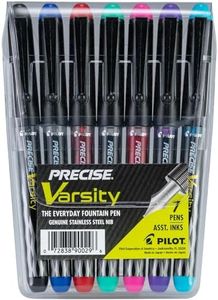 PILOT Pen 90029 Precise Varsity Pre-Filled Fountain Pens, Medium Point Stainless Steel Nib, Black/Blue/Red/Pink/Green/Purple/Turquoise, 7-Pack Pouch