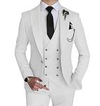 Men's Slim Fit Suit, 3 Pieces Wedding Tuxedo White Suit for Men Formal Prom Party,Peak Lapel One Button Blazer Vest Pants Suit Set for Men(Size 38)