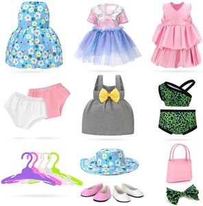 Zecckige 18 inch Doll Clothes and Accessories for American 18 Inch Dolls Girl Clothing Gift, 18Pcs Complete Set Clothing with Outfits, Dress, Shoes, Swimsuit, Underwear, Hat, Handbag, Clothes Hangers