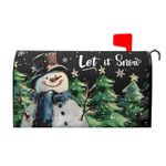 Winter Snowman Mailbox Covers Magnetic Pine Tree and Snow Outdoor Mailbox Cover Standard Size 18 X 21 Snowflakes Christmas Holiday Mailbox Wrap Post Letter Box Cover Decorative for Home Garden