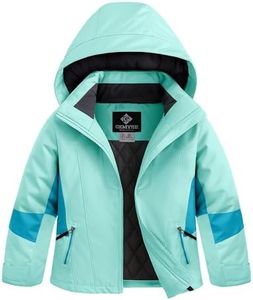 GEMYSE Girls Winter Jackets Waterproof Windpoof Ski Snow Jacket Warm Quilted Coats Kids Outerwear with Hood(Ice Blue,8)
