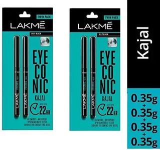 LAKMÉ Eyeconic Kajal Twin Pack (02 Packs of Twin Kajal) (Deep Black, 1.4 g)