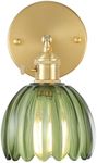 Shenmoyl Vintage Wall Sconces with Green Tulip Glass Lampshade 180 Degree Adjustable Brass Sconces Modern Wall Lighting Fixture with Switch for Bedside Bedroom Doorway