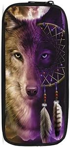 chaqlin Large Capacity Pencil Case for School Office Students Pencil Case, Wolf Pattern Dream Catcher, Coin Pocket