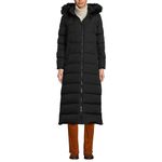 Lands' End Women's Plus Size Long Down Coat with Removable Faux Fur Hood for Winter and Fall Black