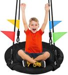 Odoland 24 inch Kids Tree Swing, Outdoor Small Saucer Swing - 900D Oxford Platform Swing - Backyard Round Flying Swing with Hanging Ropes, Straps and Turnbuckle